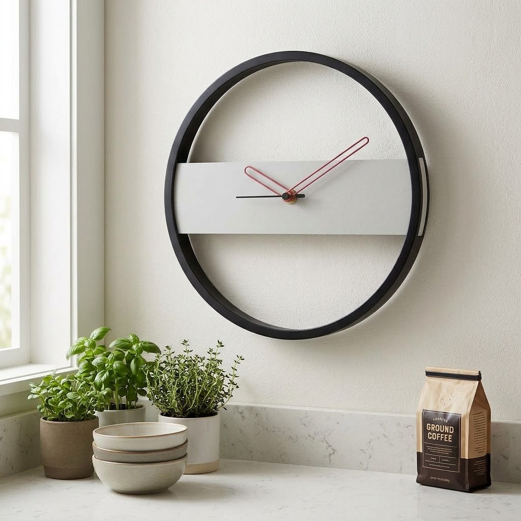 Horloge Murale Minimaliste – Design Scandinave Aiguilles Rouges
