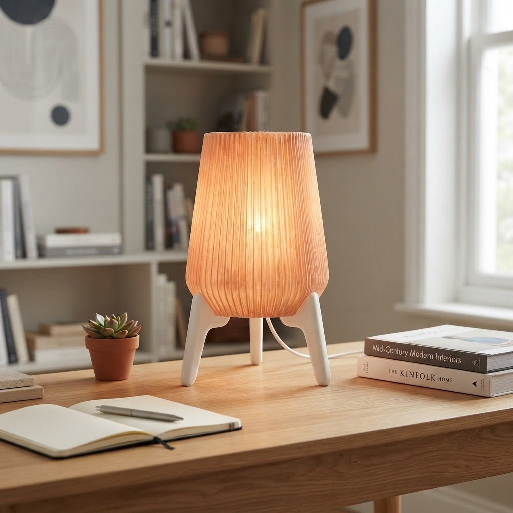 Nordic Pleated Ambient Table Lamp with Wooden Tripod Stand