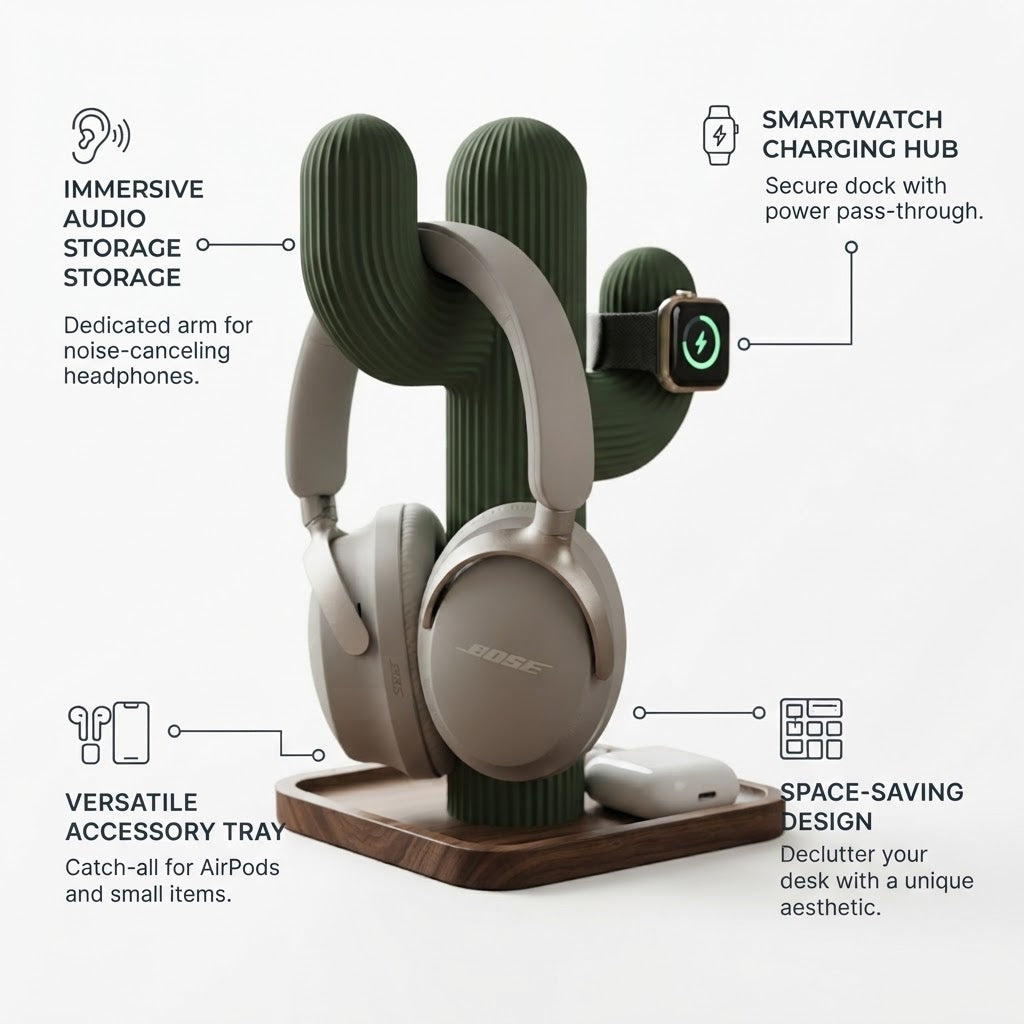Cactus Headphone & Watch Stand – Desk Organizer